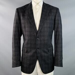 JOHN BRAY Size 48 Regular Black Purple Plaid Cashmere Sport Coat